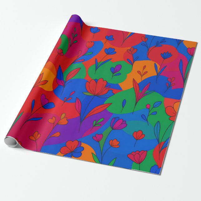 Psychedelic floral wrapping paper (Unrolled)