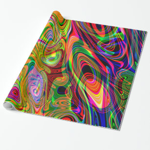 Psychedelic Florescent Abstract Twirls Wrapping Paper