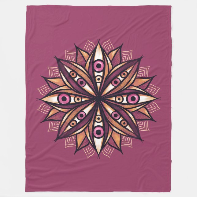 Psychedelic Flower Art with Trippy Creepy Eyes Fleece Blanket (Front)