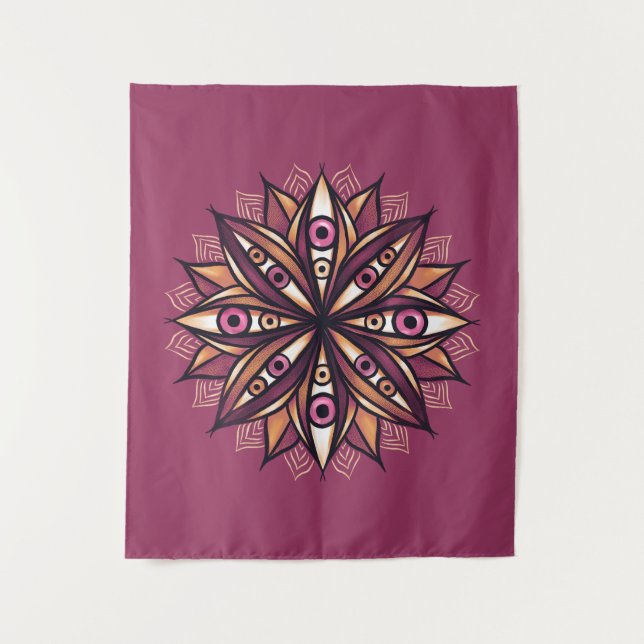 Psychedelic Flower Art with Trippy Creepy Eyes Tapestry (Front)