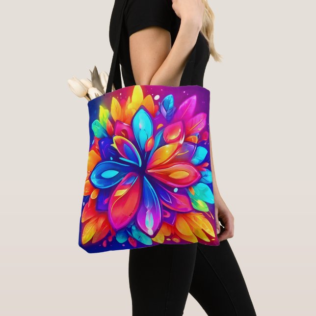 Psychedelic Flower Artwork Tote Bag (Close Up)