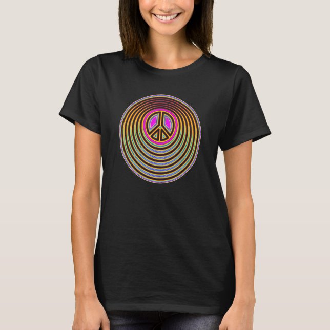 Psychedelic Flower Power Cut Out PEACE sign 1 - Fa T-Shirt (Front)