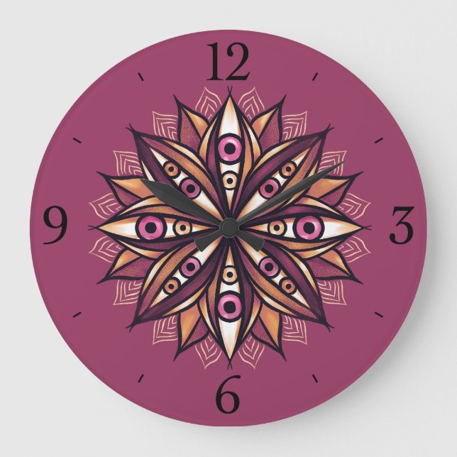 Psychedelic Flower with Trippy Creepy Eyes Large Clock (Front)