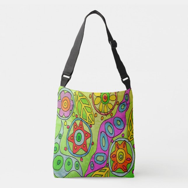 Psychedelic Flowers Abstract Art Crossbody Bag (Front)