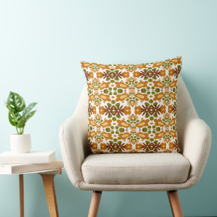 Psychedelic Flowers And Hearts Brown Green White Cushion