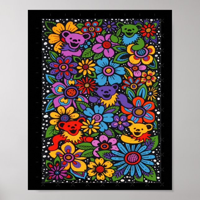 Psychedelic Flowers Dancing Bears Coloured Gratefu Poster (Front)