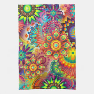psychedelic flowers kitchen towel