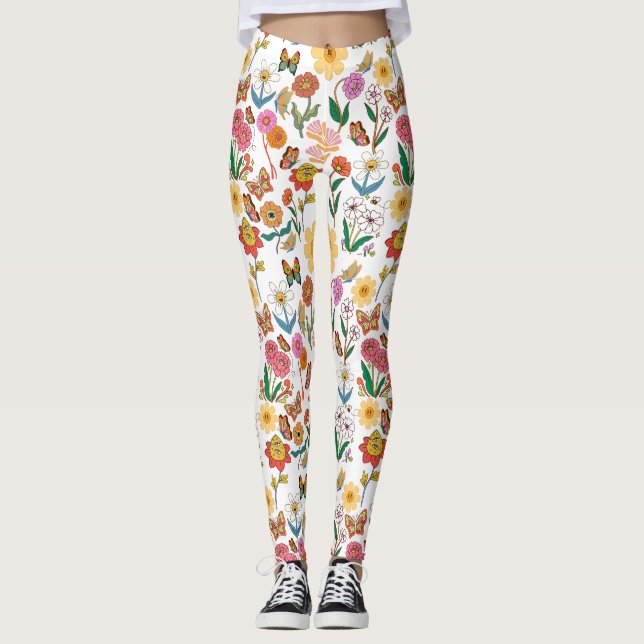 Psychedelic Flowers Pattern x4 Leggings (Front)