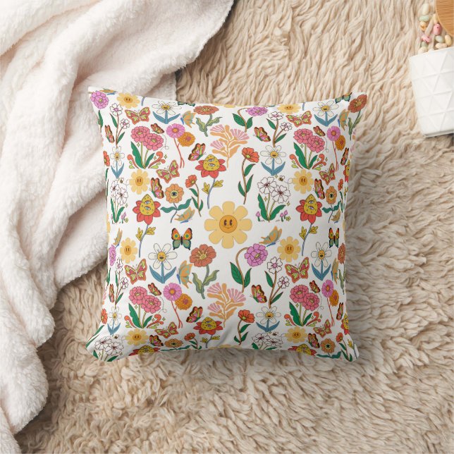 Psychedelic Flowers Pattern x4 Lumbar Cushion (Blanket)