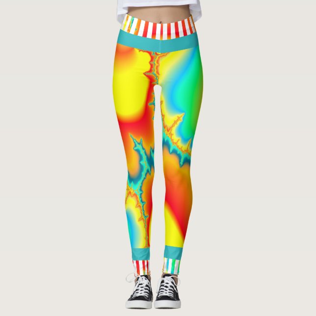 Psychedelic fractal colourful modern leggings (Front)