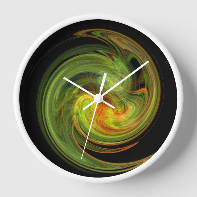 PSYCHEDELIC FRACTAL LIGHT VORTEX Abstract Orange Clock (Front)