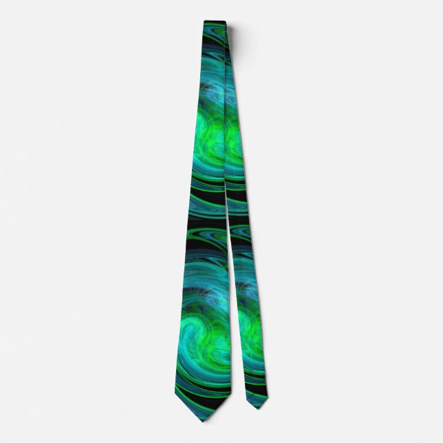 PSYCHEDELIC  FRACTAL LIGHT VORTEX,Black Blue Green Tie (Front)