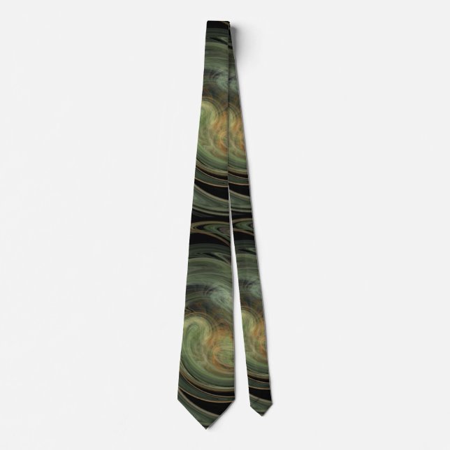 PSYCHEDELIC FRACTAL LIGHT VORTEX Black Grey Yellow Tie (Front)