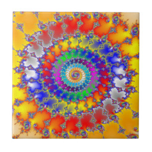 Psychedelic Fractal Spirals Ceramic Tile