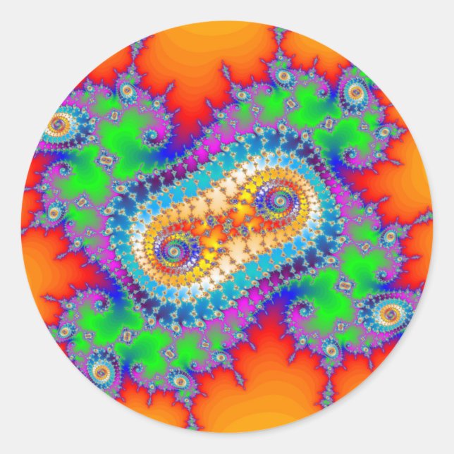 Psychedelic Fractal Spirals Classic Round Sticker (Front)