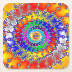 Psychedelic Fractal Square Paper Coaster