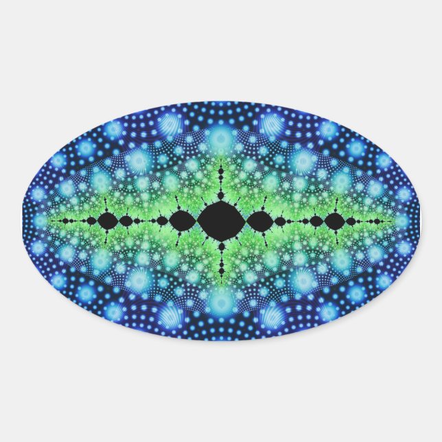 Psychedelic Fractal Wild Decorative Abstract Art Oval Sticker (Front)