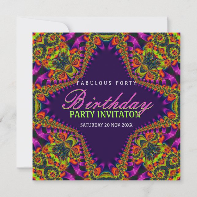 Psychedelic Fun Fabulous 40 Event Party Invitation (Front)