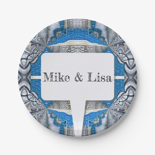 Psychedelic Fun Fractal Pattern & Text Paper Plate (Front)