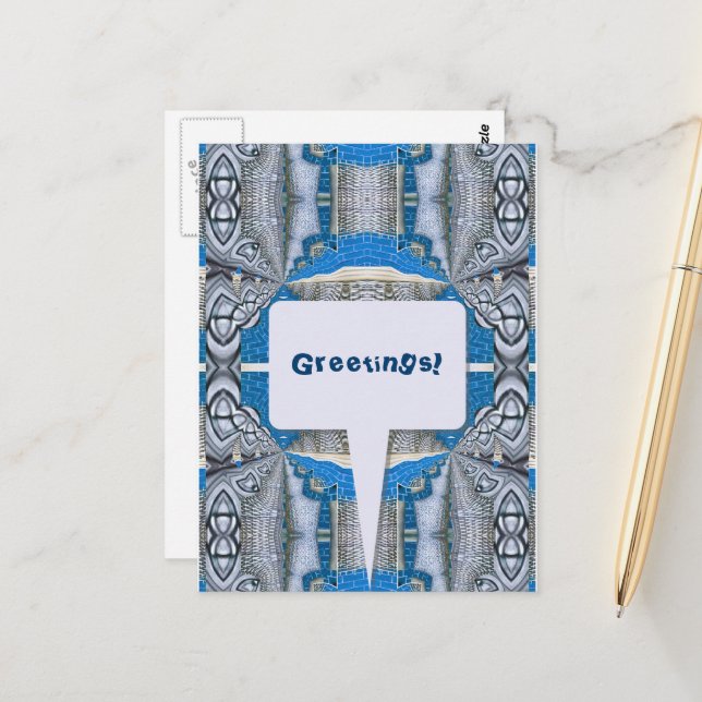 Psychedelic Fun Fractal Pattern & Text Postcard (Front/Back In Situ)