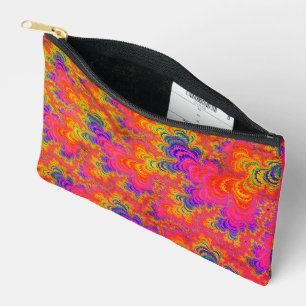 Psychedelic Funky Hippie Boho Neon Rainbow Fractal Accessory Pouch