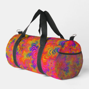 Psychedelic Funky Hippie Boho Neon Rainbow Fractal Duffle Bag