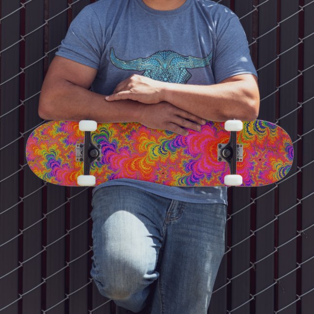 Psychedelic Funky Hippie Boho Neon Rainbow Fractal Skateboard (Outdoor 3)