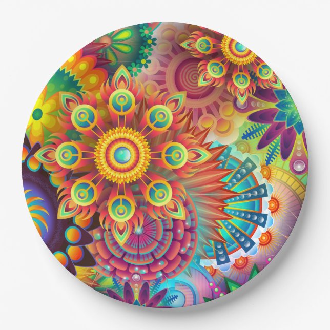 Psychedelic Garden Personalised Paper Plate (Front)