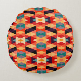 Psychedelic Geometric Background: Vintage Grunge. Round Cushion