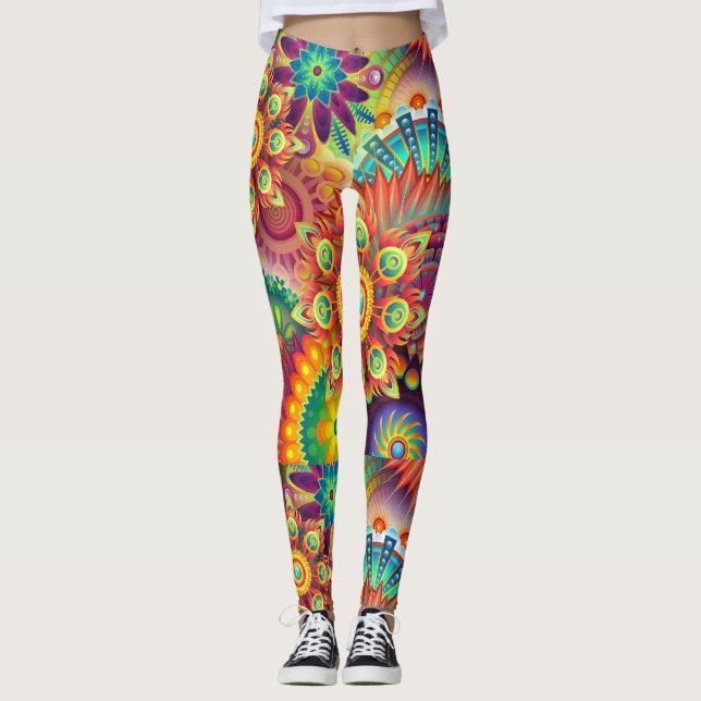 Psychedelic Geometric Mandala Pattern  Leggings (Front)
