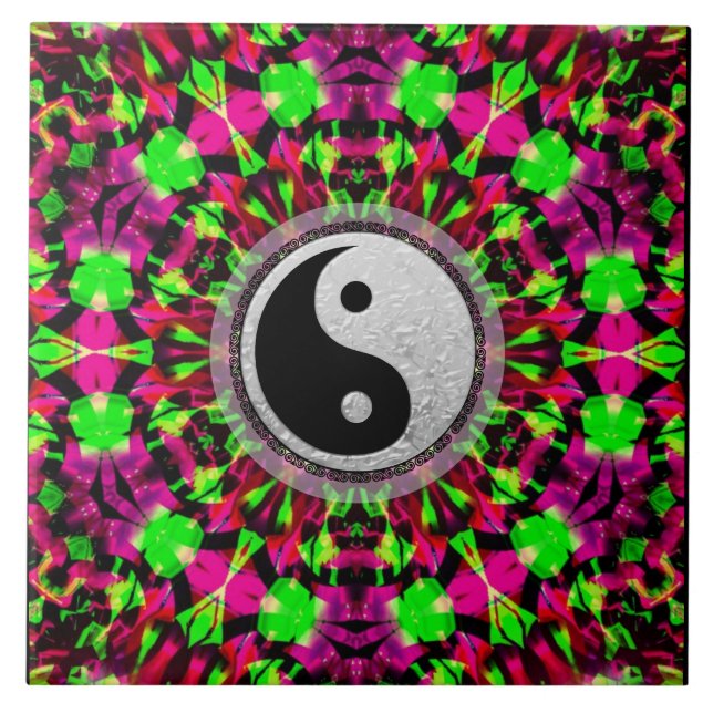 Psychedelic Geometric Yin Yang  Ceramic Tile (Front)