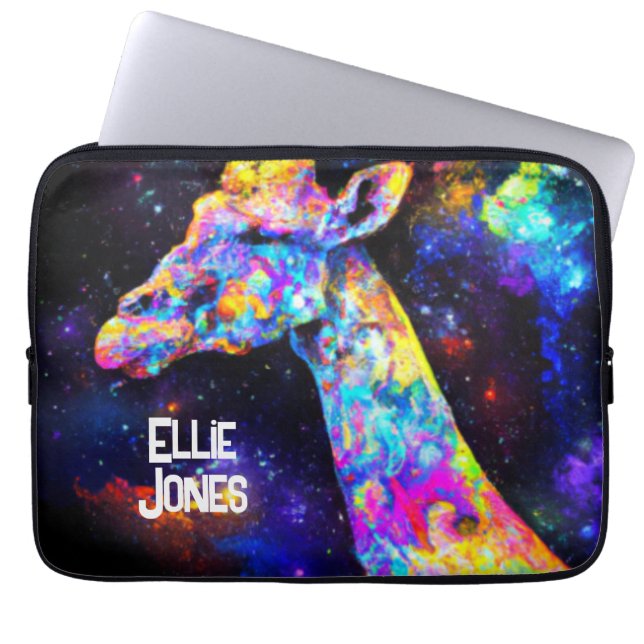 Psychedelic Giraffe editable name Laptop Sleeve (Front)