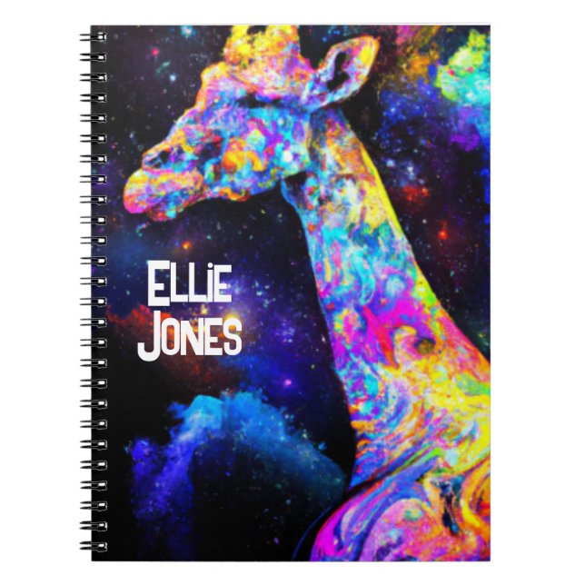 Psychedelic Giraffe editable name Notebook (Front)