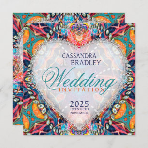 Psychedelic Glam Crystal Heart Wedding  Invitation