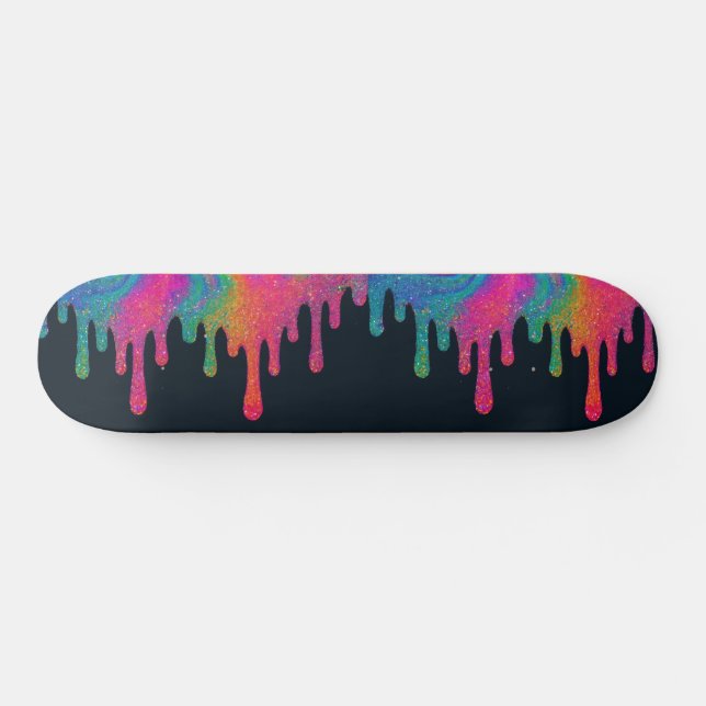 Psychedelic Glitter Neon Paint Drip Skateboard (Horz)