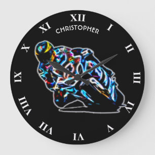 Psychedelic Glowing Racing Bike Motorcycle Rider Large Clock