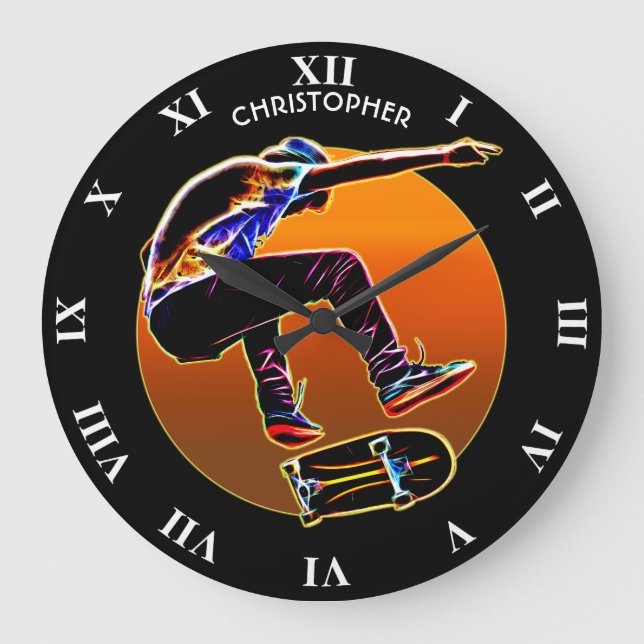 Psychedelic Glowing Skateboarder With Skateboard Large Clock (Front)