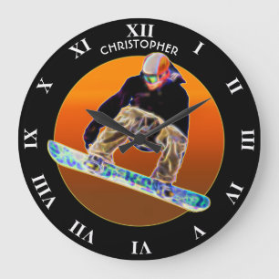 Psychedelic Glowing Snowboarding Snowboard Large Clock