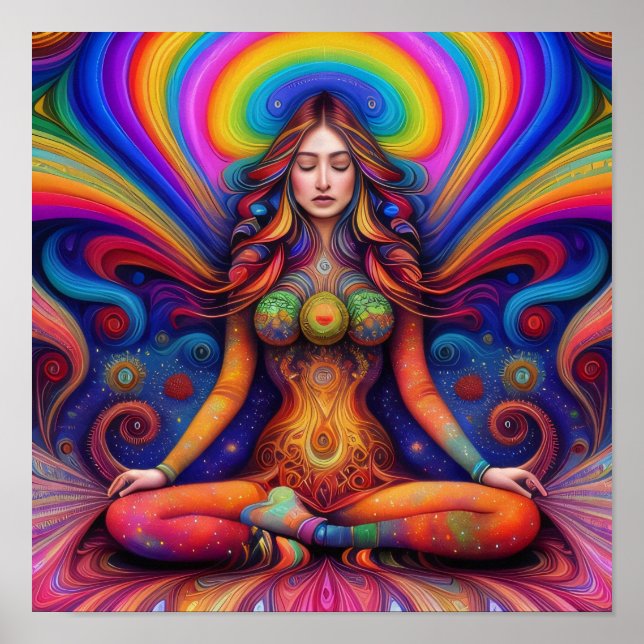 Psychedelic Goddess Rainbow Meditation Art Poster (Front)