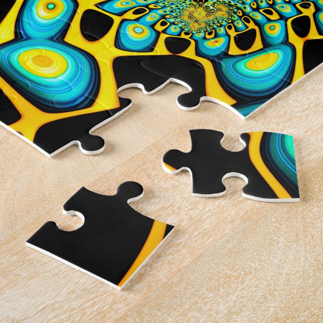 Psychedelic Gold Peacock Trippy Fractal Jigsaw Puzzle (Side)