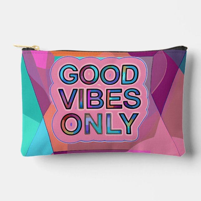 Psychedelic "Good Vibes Only" Text Graphic Accessory Pouch (Front)