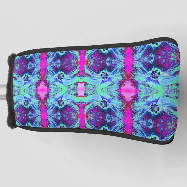 Psychedelic Green and Blue Hibiscus Pattern Golf Head Cover (Front)