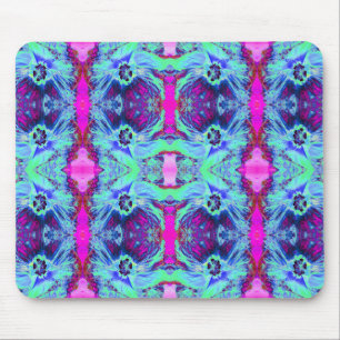 Psychedelic Green and Blue Hibiscus Pattern Mouse Pad
