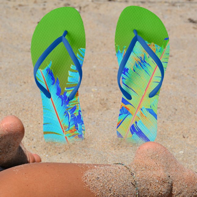 Psychedelic Green Palm Fronds Tropical Thongs (Creator Uploaded)
