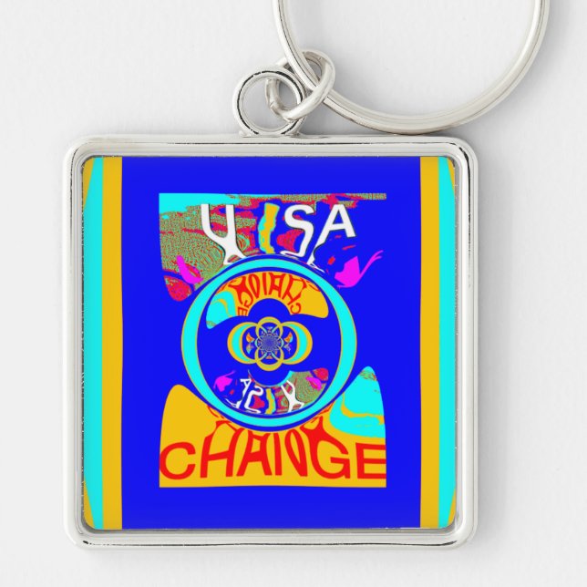 Psychedelic Groove: Pop Art Abstract Energy Key Ring (Front)