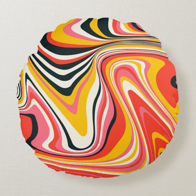 Psychedelic groovy background. Colorful abstract b Round Cushion (Front)
