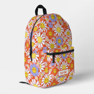 Psychedelic Groovy Daisy Checkerboard, Y2K 90s Printed Backpack