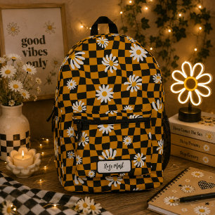 Psychedelic Groovy Daisy Chequerboard, Y2K 90s Printed Backpack