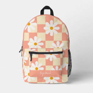 Psychedelic Groovy Daisy Floral Chequerboard  Printed Backpack