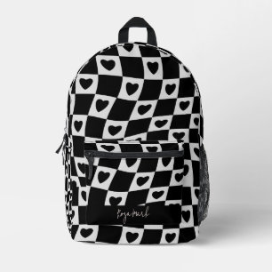 Psychedelic Groovy Heart Chequerboard, Y2K 90s Printed Backpack